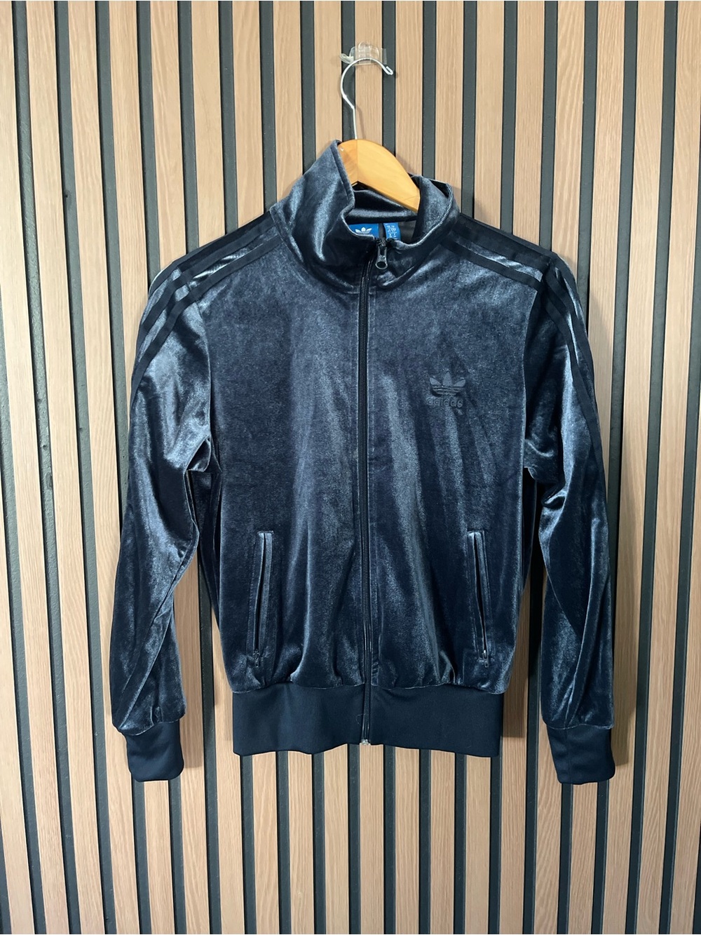 Adidas Blue Velvet zip up Logo Sweater